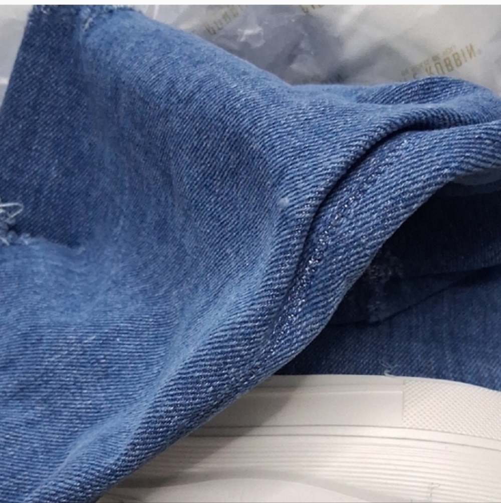 Cape Robbin Distressed Denim Blue Over-the-Knee Sock Boots with White Platform - Picture 10 of 12